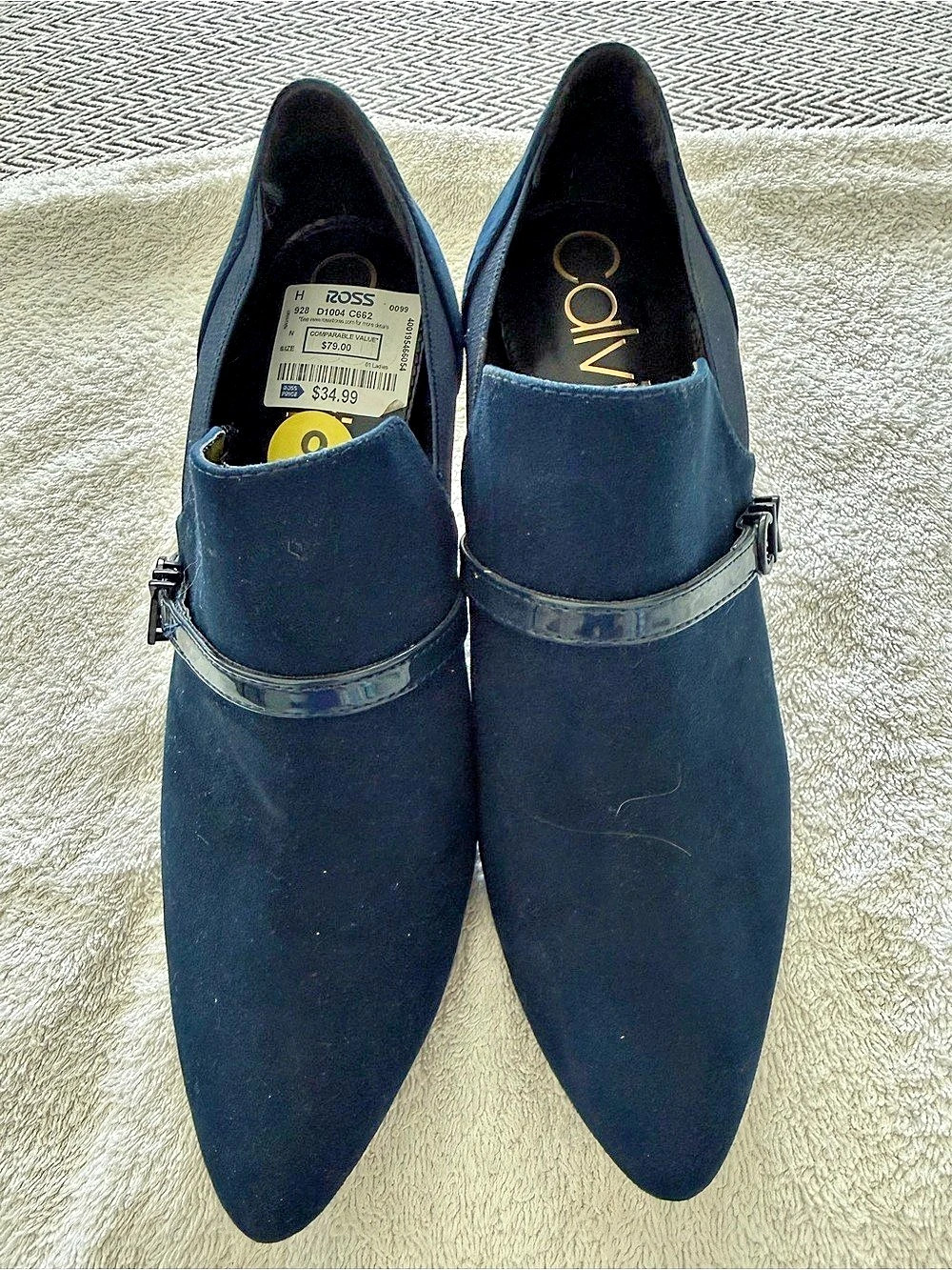 Calvin Klein Pointed Toe Bootie Heel Navy Blue US 9